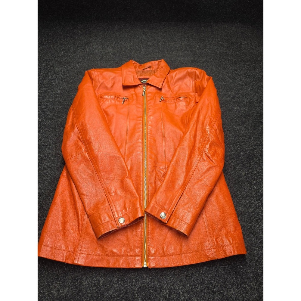Marc Mattis Womens Orange Genuine Leather Jacket Quilted Lining Size M L00405